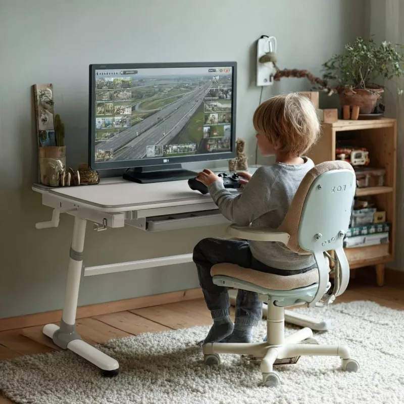 Ergo Office Scrivania ergonomica per bambini regolabile in altezza, grigia, max 100 kg, ER-417 2cz