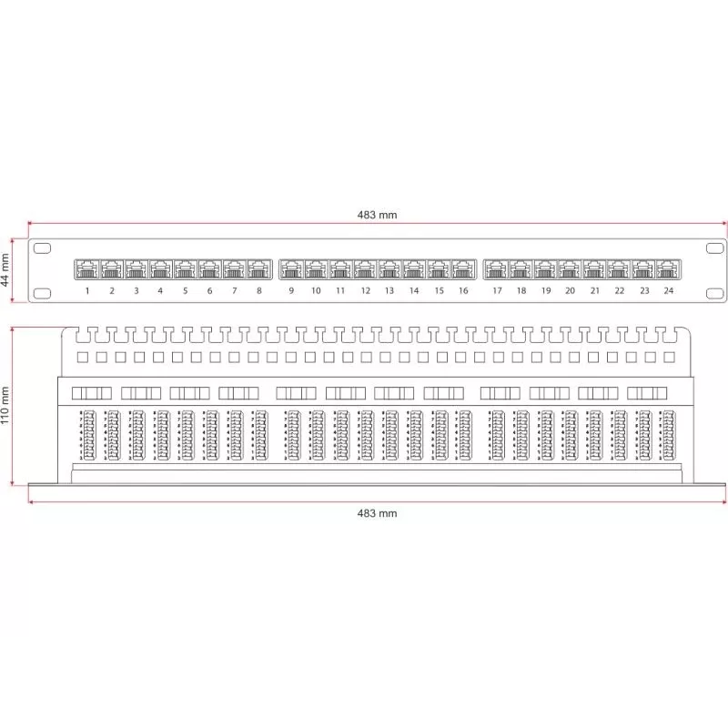 Alantec PK013 patch panel 19" 1U, 24x RJ-45, Cat5e UTP, LSA, con ripiano, nero