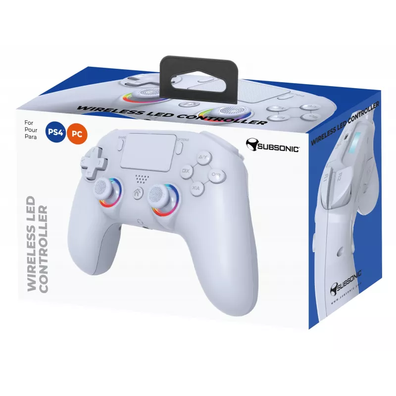 Controller LED wireless SUBSONIC SA5639-2 — per PS4 e PC, bianco, connessione wireless