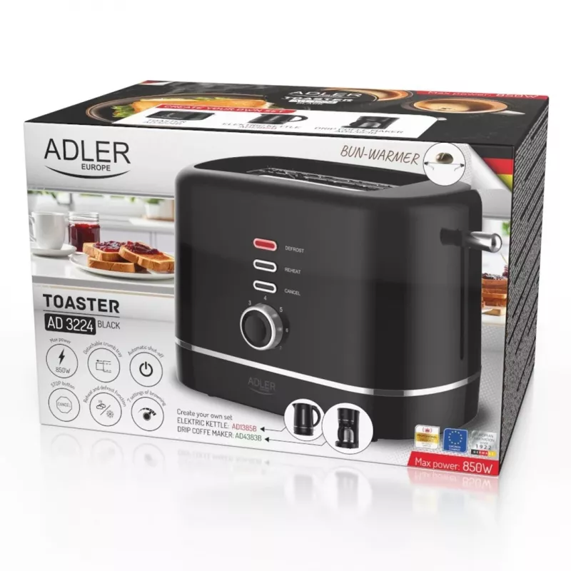 Adler AD 3224b tostapane con supporto per panini 7 livelli di doratura nero