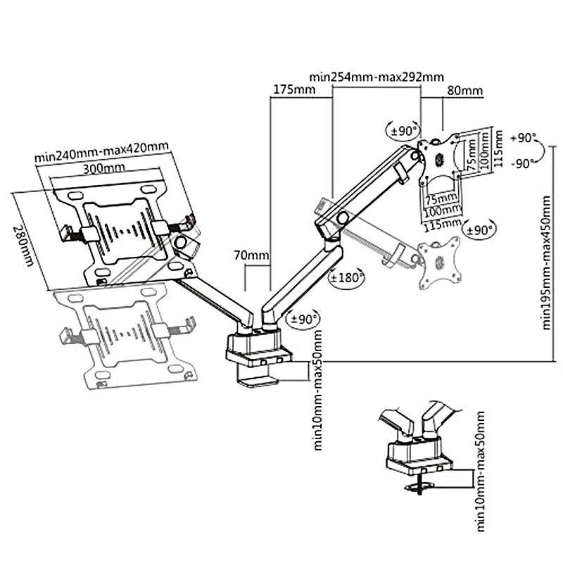 Supporto da tavolo doppio per monitor e laptop MACLEAN MC-813 per schermi 17–32 pollici, VESA 75x75/100x100