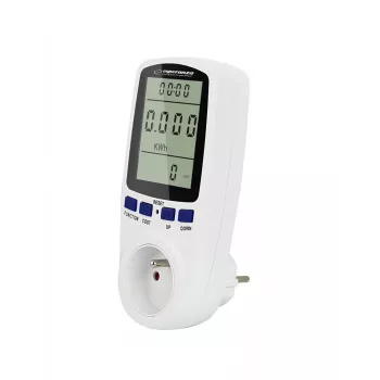 Misuratore di consumo elettrico ESPERANZA ELA103 con display LCD — 16 A, 3680 W, 230 V, 50–60 Hz