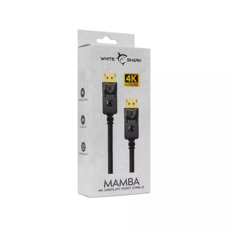 Cavo DisplayPort White Shark MAMBA 2m – 4K 60Hz, compatibile con 2.0