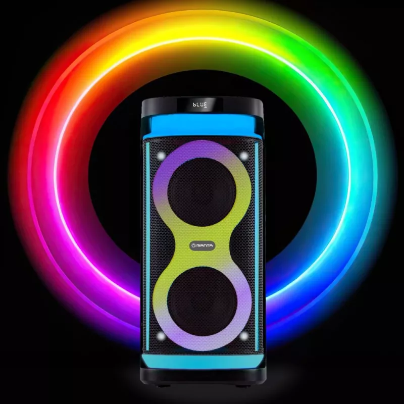 Altoparlante portatile MANTA SPK0601B100, 100 W, Bluetooth, karaoke, microfono wireless, batteria ricaricabile, equalizzatore, illuminazione disco