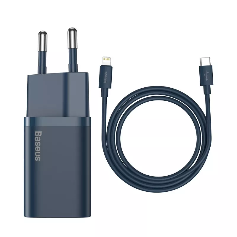 Baseus Super Si Power Charger con cavo USB-C a Lightning 20W blu