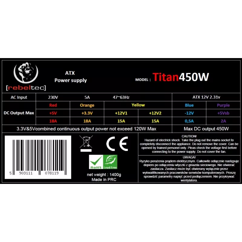 Alimentatore ATX ver2.31 TITAN 450W