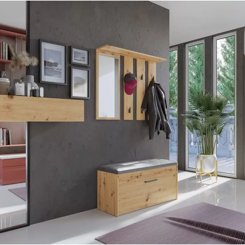 Appendiabiti + specchio PARMA 100x15x.81.5 cm, rovere artigianale
