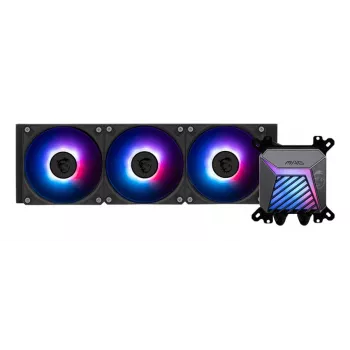 Dissipatore liquido all-in-one MSI MAG Coreliquid A15 360 — 3 ventole da 120 mm, radiatore 394 x 120 x 27 mm, pompa 5V, RGB, supporta LGA 1851