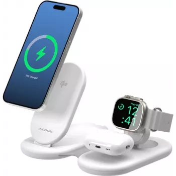 Supporto di ricarica wireless ALOGIC PACKAWAY 3IN1 QI2 bianco 10W ricarica rapida