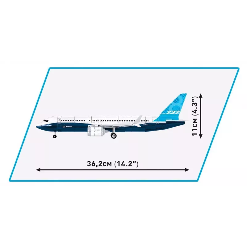 Set di costruzione Cobi Boeing 737-8 — 340 pezzi, età consigliata 7+, blu e bianco