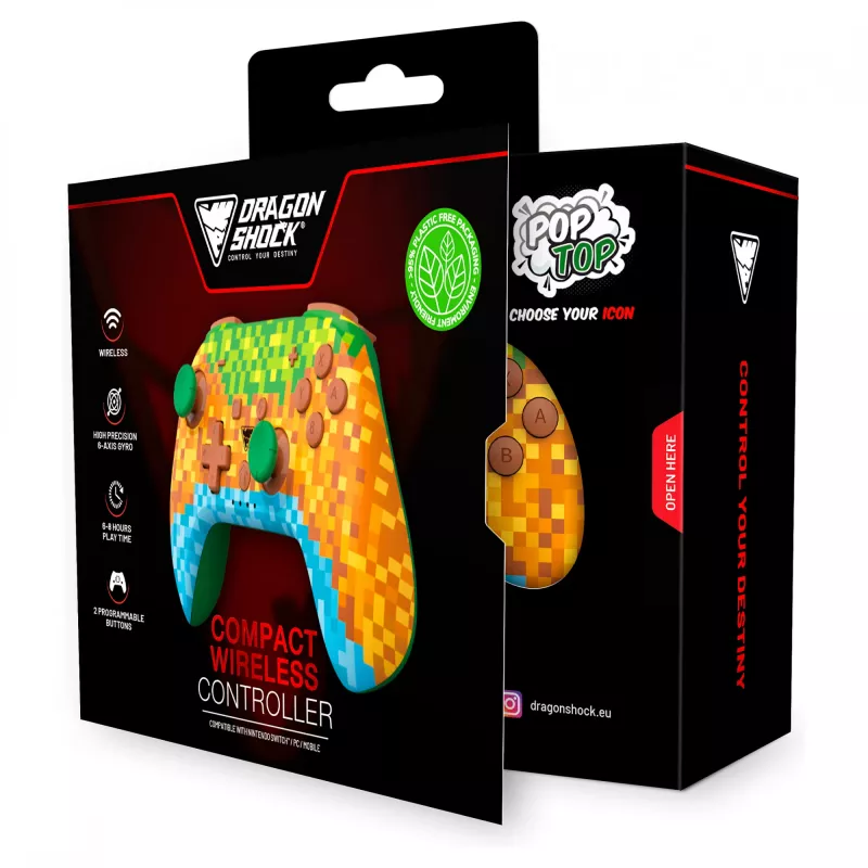 Dragonshock PopTop Compact - Gamepad - Nintendo Switch - pulsante indietro - D-Pad - pulsante Home - tasto reset - wireless - Bluetooth - USB Type-C (D