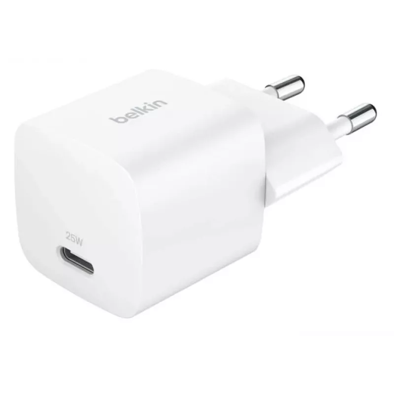 Caricabatterie Belkin BoostCharge 25W USB-C PD (AC per interni) bianco — per console portatili, smartphone, tablet