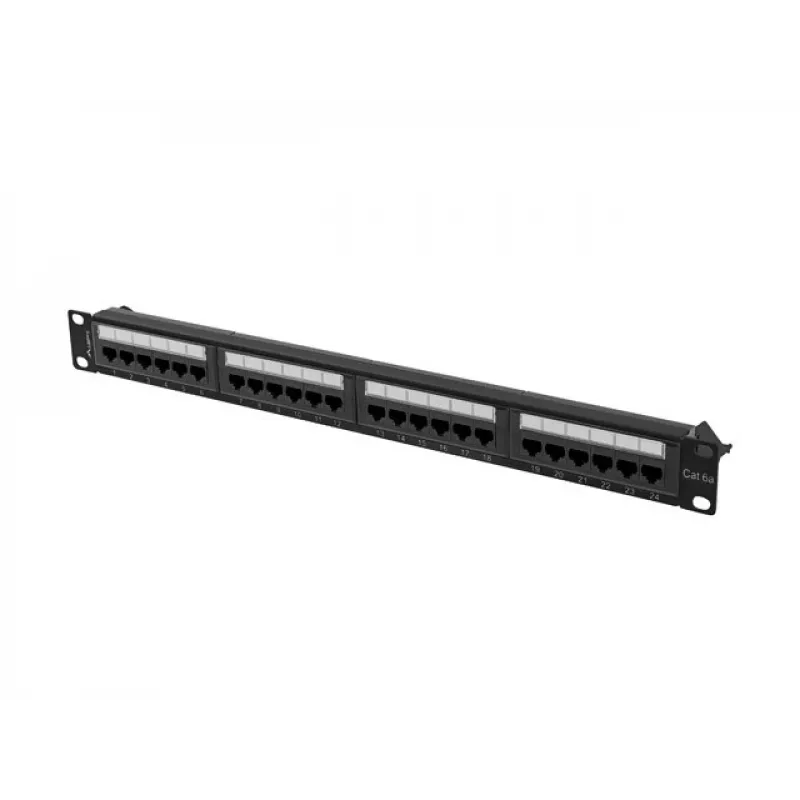 Patch panel 1U LANBERG PPUA-1024-B, 24 porte, Cat6a, U/UTP, rack 1U, profondità 102 mm, metallo, nero