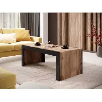 Tavolino Cama Meble MILA 120x60x50 cm piano in rovere Wotan, struttura nera
