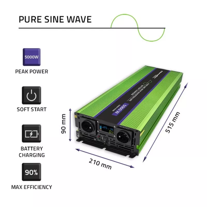 Alimentatore/inverter per auto Qoltec Monolith 5000 W verde