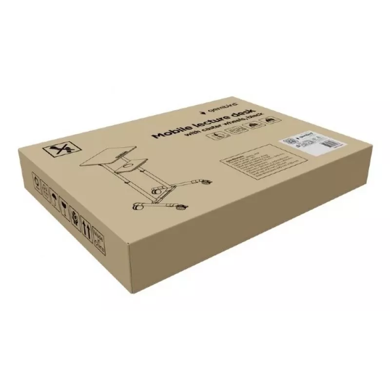 Gembird TVS-DESK-01-BK scrivania mobile in piedi con ruote, altezza regolabile 111–134,5 cm, inclinazione 30°, max 20 kg, nera