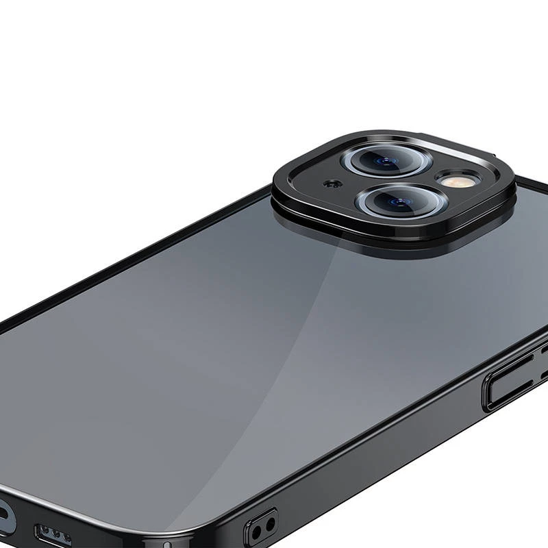 Set custodia trasparente glitterata e vetro temperato Baseus per iPhone 14 Plus (nero)