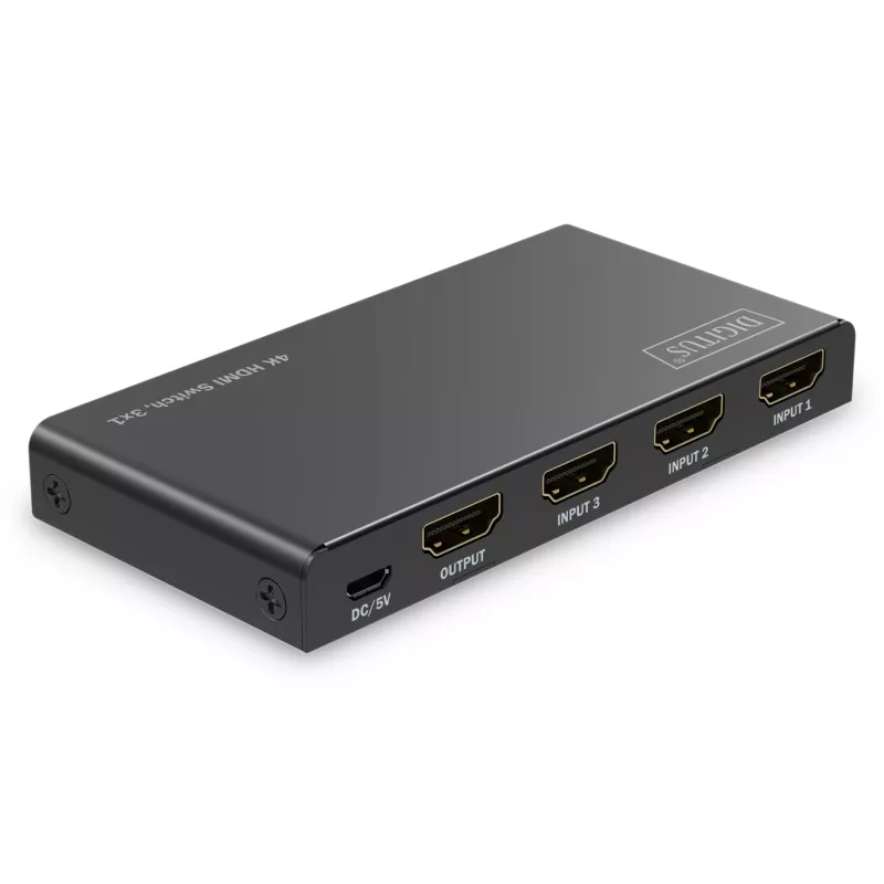 Switch HDMI Digitus 4K 3x1 metallo nero 18 Gbit/s