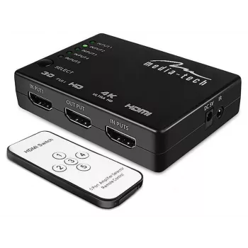 Switch HDMI MEDIA-TECH MT5207, 5 ingressi HDMI, 1 uscita HDMI, nero