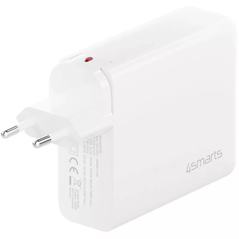 Caricabatterie rapido da interno 4smarts 545200 — 200 W, 4× USB-C, 100–240 V, cavo 1,5 m, bianco