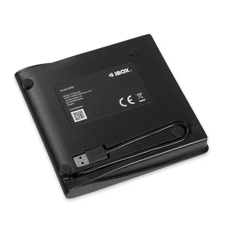 Masterizzatore ottico esterno DVD-ROM IBOX IED02, USB 3.2 Gen 1, DVD-ROM (8x) / CD-ROM (24x), nero