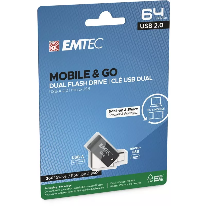 Chiavetta USB Emtec 64 GB USB Type-A Micro-USB T260B