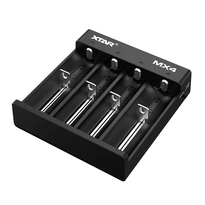 Caricatore XTAR MX4 4 slot universale Li-Ion NiMH USB-C, nero, supporta 4 batterie