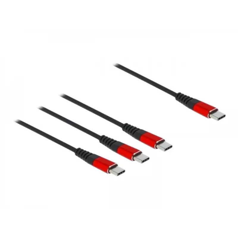 Cavo di ricarica USB DeLOCK 3 in 1 USB Type-C a 3 x USB Type-C 1 m nero/rosso