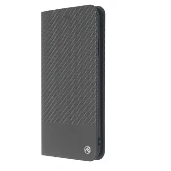 Custodia a libro per telefono Tellur per iPhone XS Max – finitura carbonio nera, stile portafoglio folio