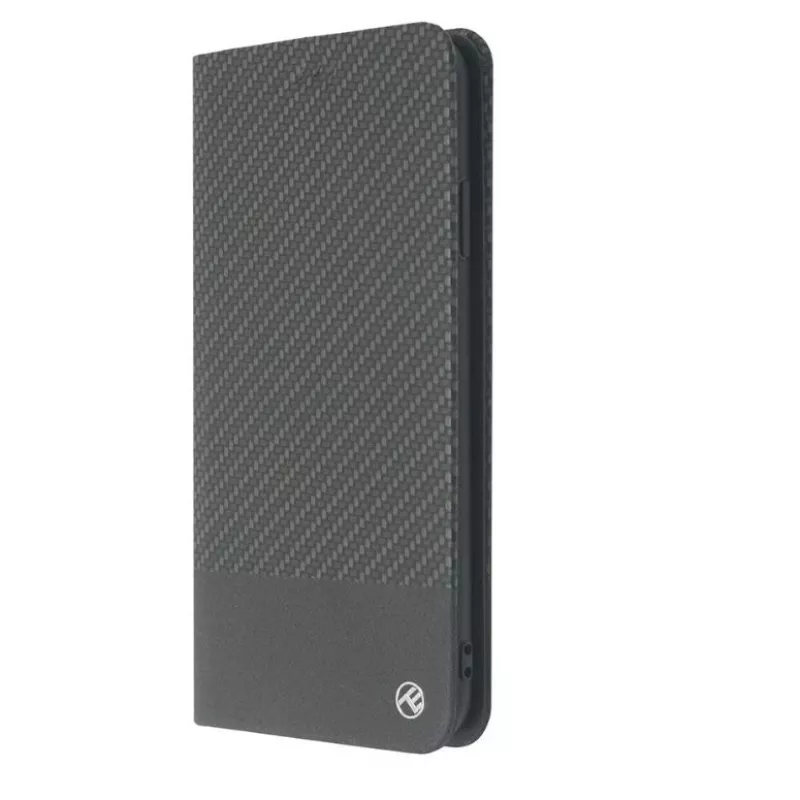 Custodia a libro per telefono Tellur per iPhone XS Max – finitura carbonio nera, stile portafoglio folio