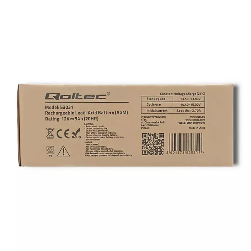 Batteria per UPS QOLTEC 53031 12V 9Ah verde, 152×94×65 mm, 2,35 kg