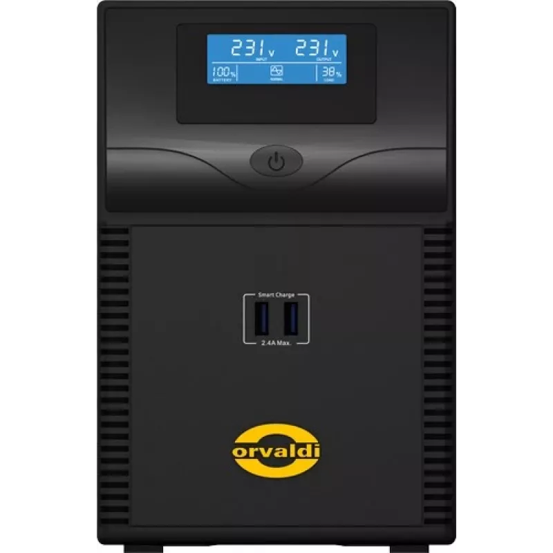 Gruppo di continuità ORVALDI ID2K0CH line-interactive 2 kVA / 1200 W, 24 V, batterie 9 Ah, LCD, USB, compatto nero