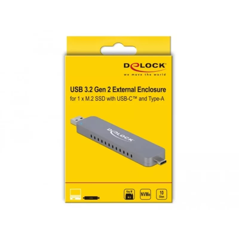 Case esterno per SSD M.2 NVMe PCIe, box per unità argento, con connettore USB Type-C e Type-A