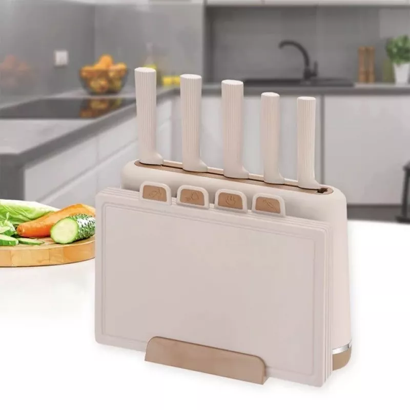 Maestro MR-1412-BEIGE set di coltelli con ceppo + set di taglieri beige