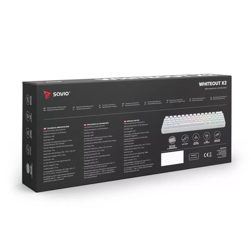 Tastiera meccanica Whiteout X2, Blue Outemu, Hot Swap Savio Savgk-white