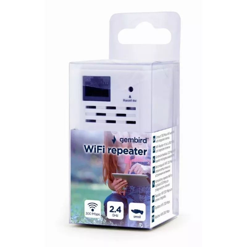 Ripetitore di rete Gembird WNP-RP300-03, 300 Mbit/s, 2,4 GHz, antenna interna 3 dBi, 1x RJ-45