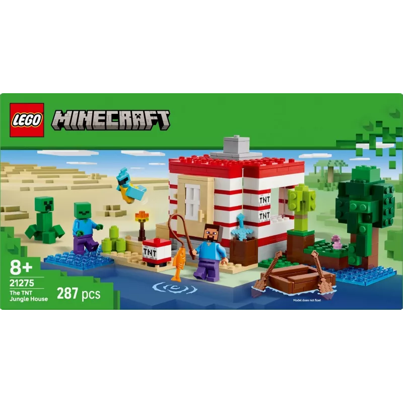 LEGO Minecraft set 21275 casa nella giungla TNT giocattolo da costruzione, 287 pezzi, 2 minifigure, da 8 anni