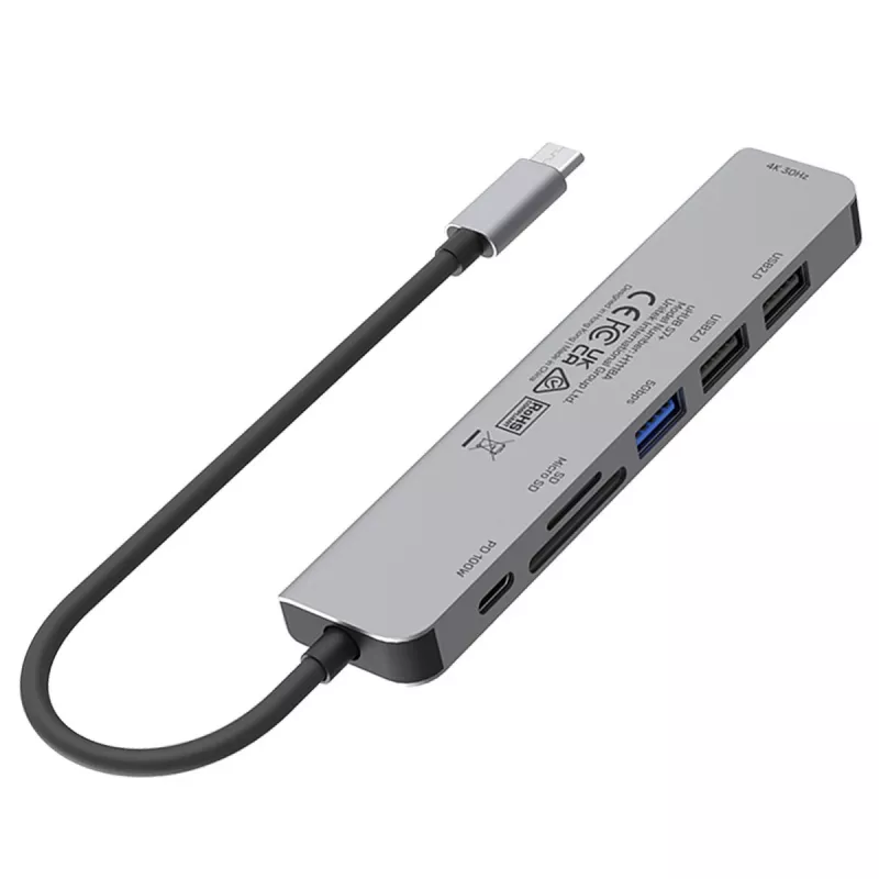Hub USB-C Unitek 7in1 alluminio PD 100W 5 Gbps — adattatore multiporta con Power Delivery