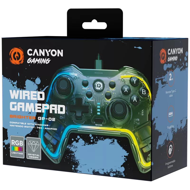 Gamepad con filo Canyon GP-02 per Windows PS3 Android Media-Box Nintendo Switch cavo 2M
