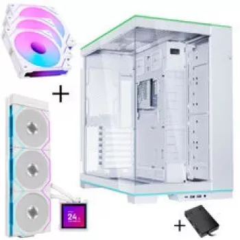 Lian Li O11 Dynamic EVO RGB bundle case PC HydroShift II LCD-S 360TL AiO + 3x ventole UNI FAN SL-INF 120 Reverse Blade - bianco