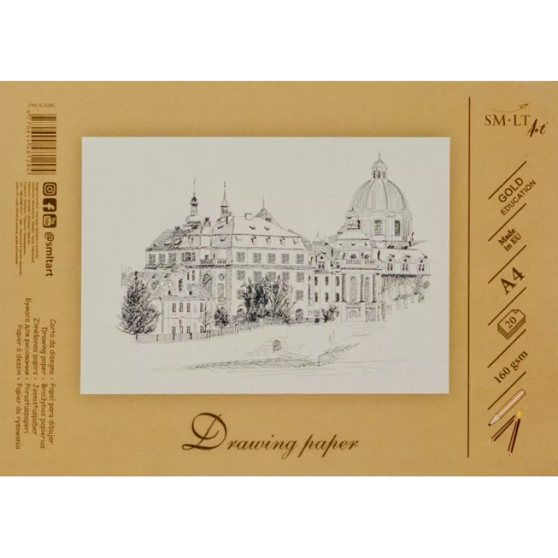 Carta da disegno e schizzo SMLT A4, 160 g/m², 20 fogli, incollata