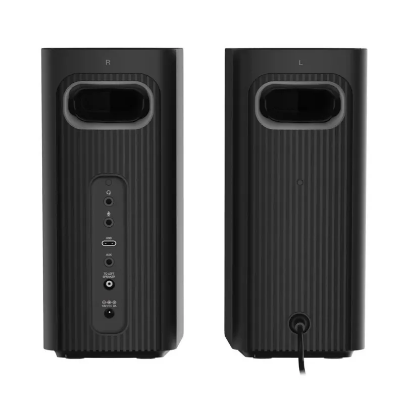 CREATIVE T60 diffusori desktop Hi-Fi compatti 2.0 con dialogo chiaro e surround tramite Sound Blaster SmartComms Kit, connessioni audio USB-C, microfono e cuffie B