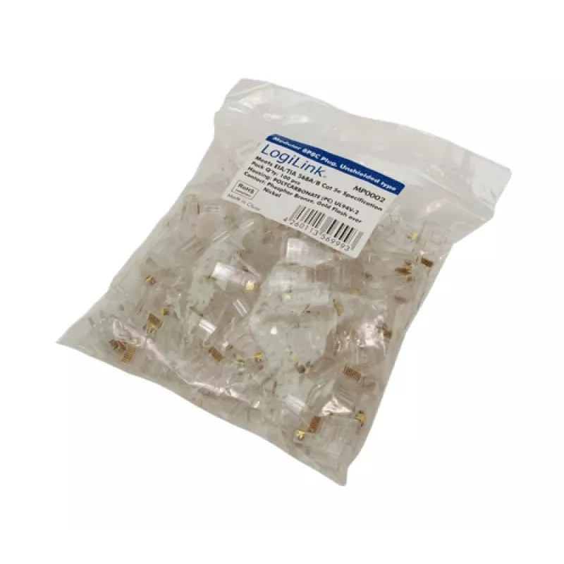 Connettore maschio per cavi RJ-45 LOGILINK MP0002, CAT5e, trasparente, confezione da 100 pz.