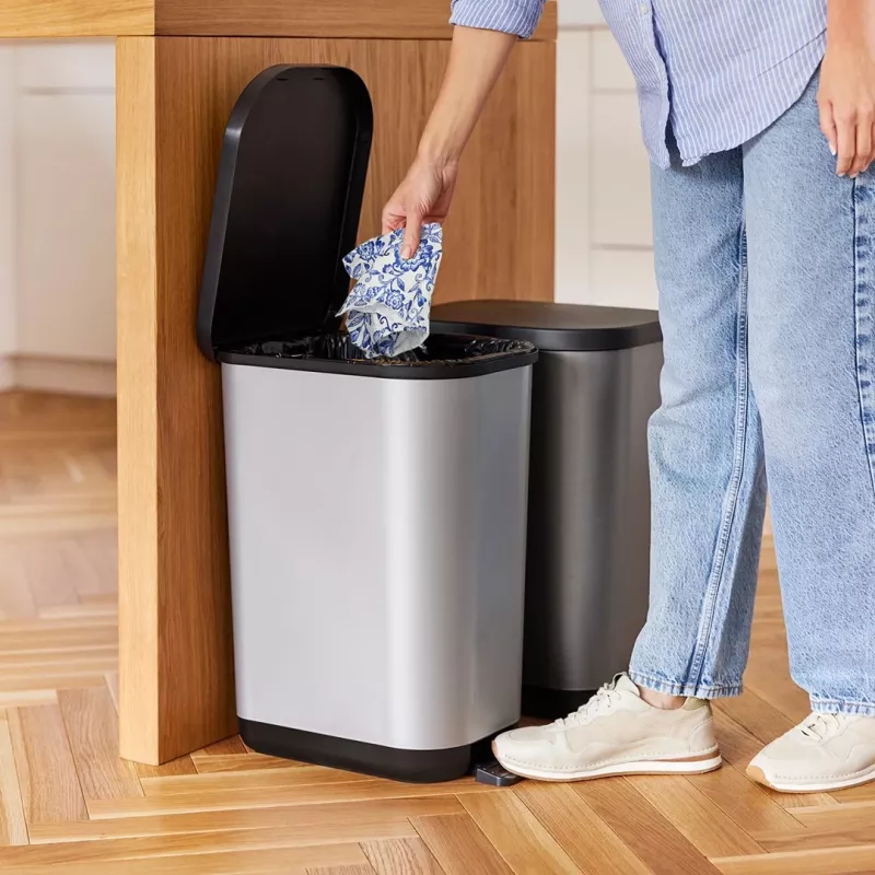 ROTHO Ribo Silver - pattumiera a pedale – 35 l