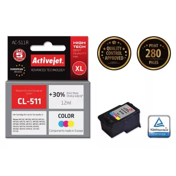 Cartuccia d'inchiostro ActiveJet AC-511R compatibile per Canon CL-511, a base colorante CMY, alta capacità (XL) 12 ml, confezione singola