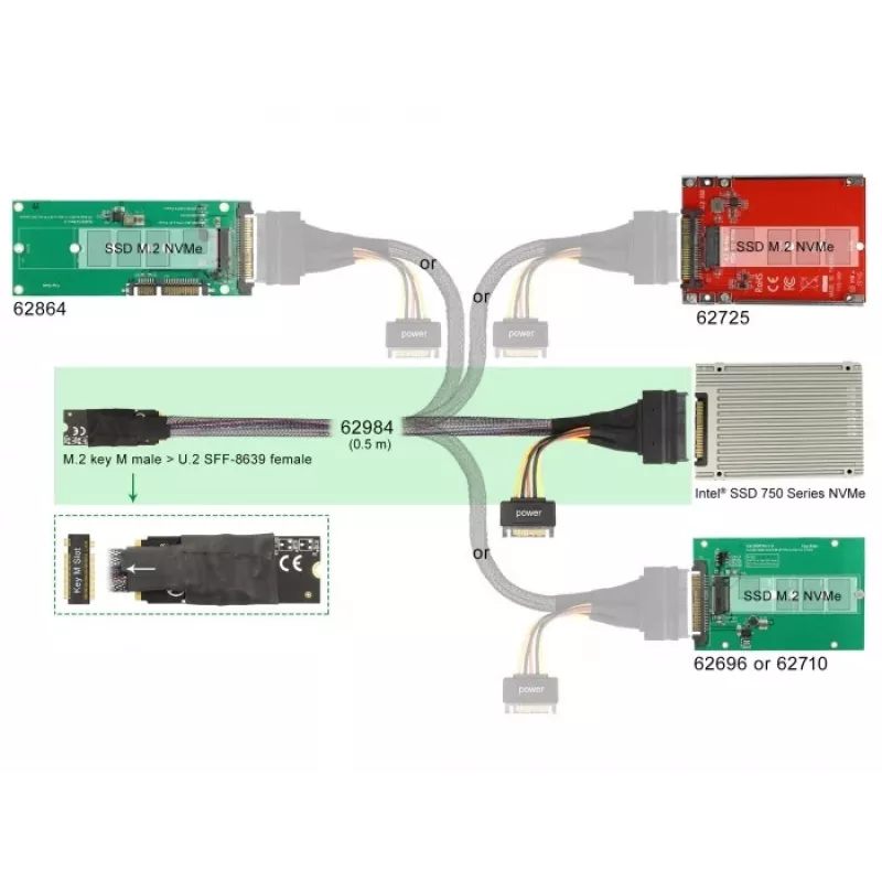 Adattatore DeLOCK M.2 Key M a U.2 SFF-8639 NVMe con cavo da 50 cm