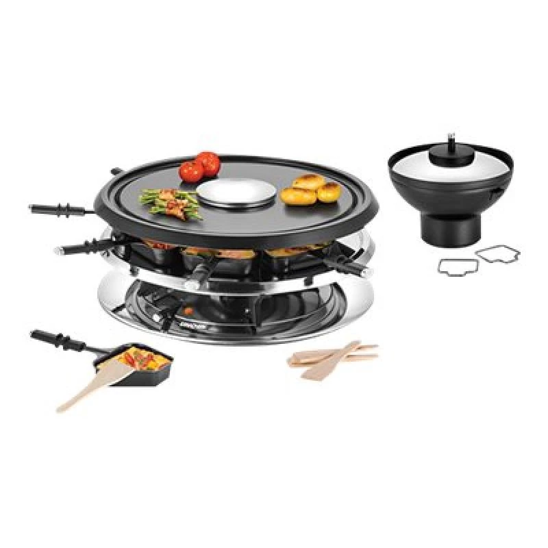 Unold 48726 Raclette-Grill per 8 persone 1300 W Nero, Acciaio inox