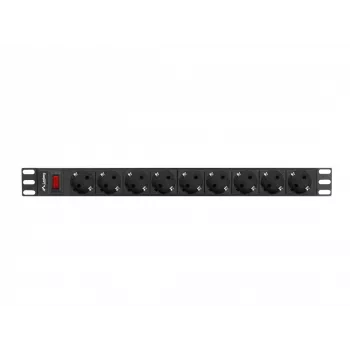 Unità di distribuzione dell'alimentazione LANBERG PDU-09F-0300-BK — 9x prese Type-F, cavo 3 m, case in alluminio, 10 A