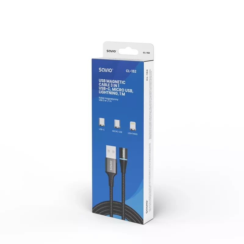Cavo USB Savio CL-152 1 m USB 2.0 USB C Micro USB A/Lightning nero