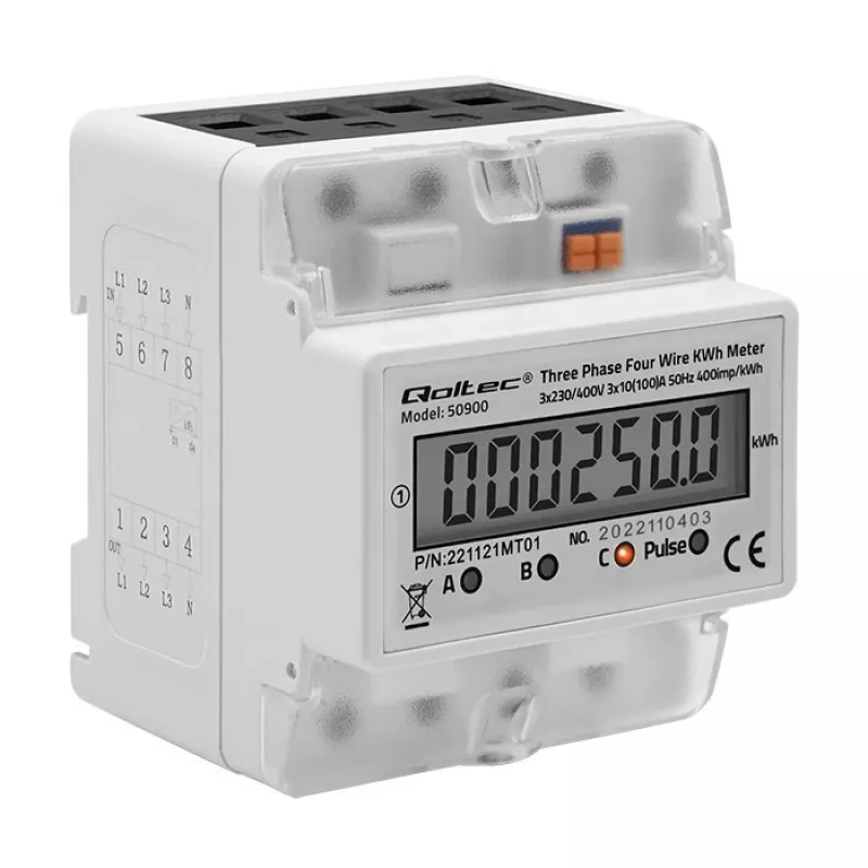 Contatore di energia elettronico trifase QOLTEC 50900 400V LCD 4P